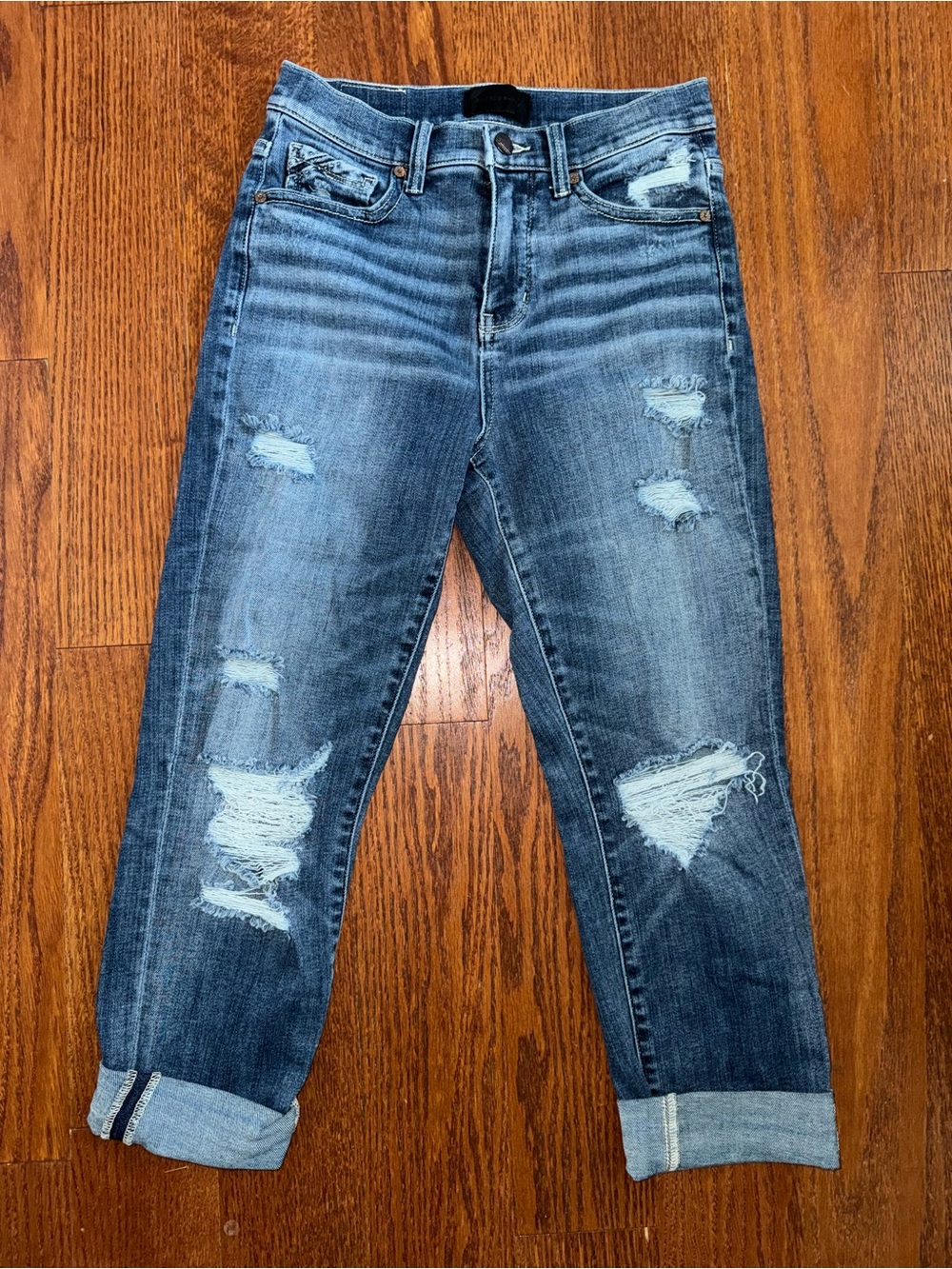 Buckle Distressed Blue Denim Jeans